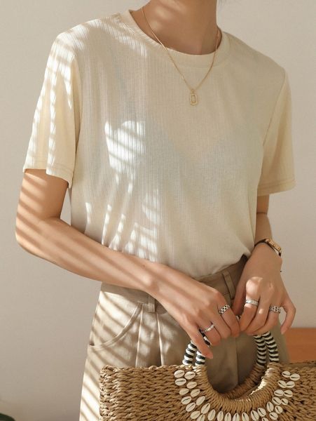 

dazy solid ribbed crew neck tee x0eg#, White