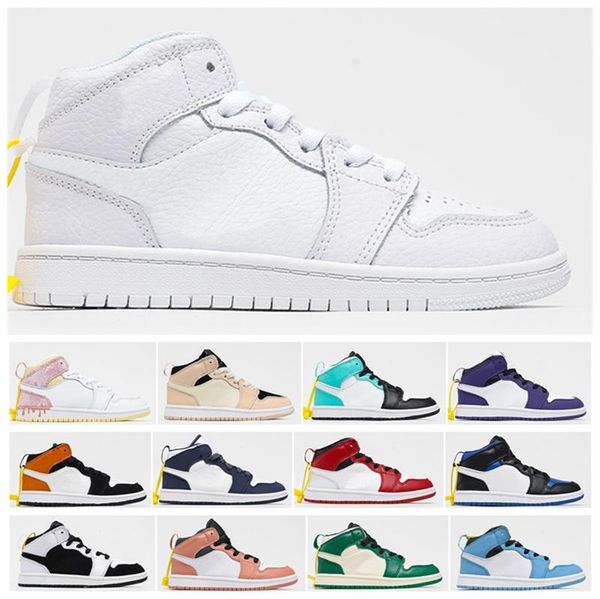 

infant kids basketball shoes 1 1s childrens boys girls dark mocha trainers edge glow volt gold high light smoke grey candy multicolor small, Black