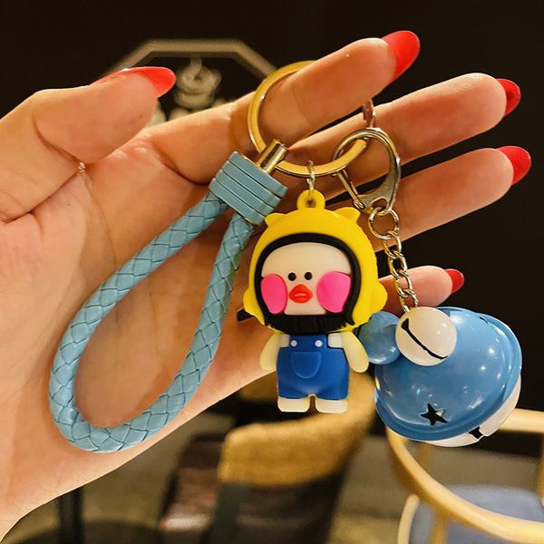 

new bell kawaii keychains pendant doll lovely anime figure lalafanfan duck lanyard for key bag accessories creative small gift bell keychain