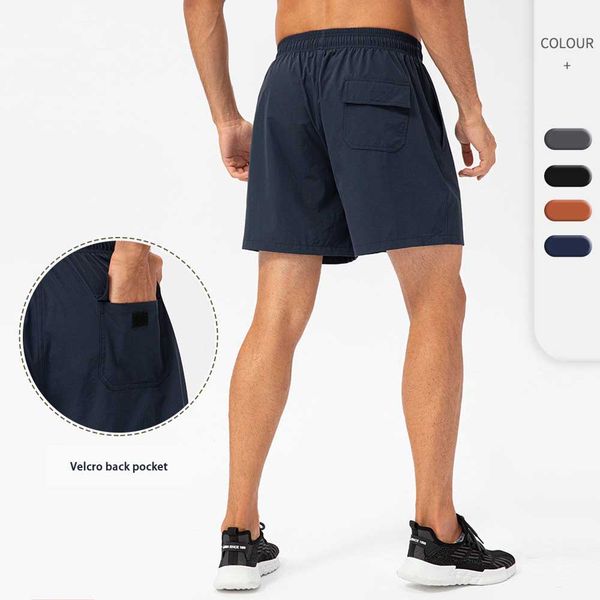 

clothing pants tracksuit mens summer sports solid color shorts outdoor fitness running high elastic breathable quick-drying five-point pants, Black