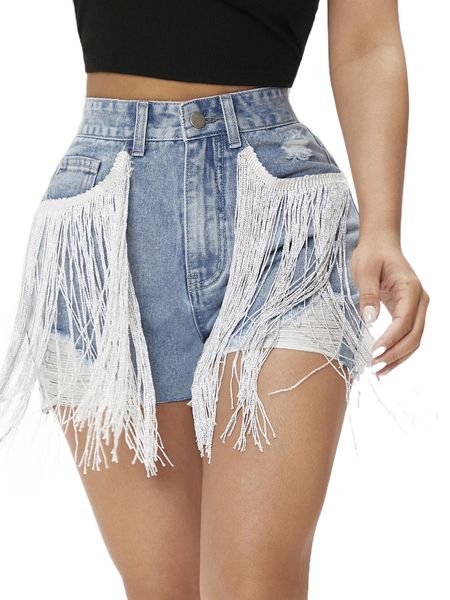 

petite high waisted fringe detail zip fly denim shorts 85v0#, White;black