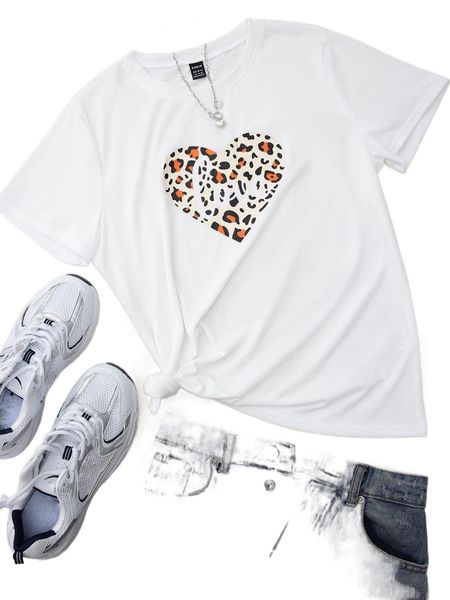 

leopard & letter graphic tee b1om#, White