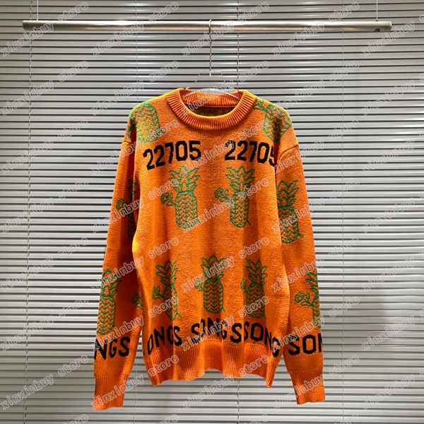 

22ss mens women designer sweaters pineapple jacquard songs casual crew neck long sleeve men wild green s-2xl, White;black