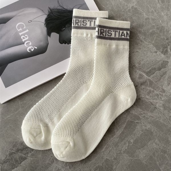 

womens classic fashion hosierys brand d's sock spring summer hollow letter tube love style socks mercerized wool female hosiery thin co, Black;white