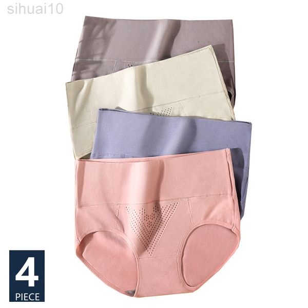 

4 pcs/set plus size -5xl women briefs pure cotton high waist slim solid briefs body shaper underwear breathable female lingerie l220801, Black;pink