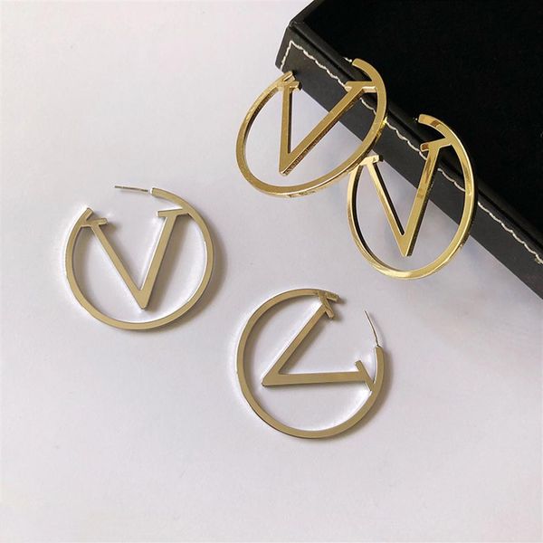 

2021 fashion style studs design stamp stainless steel rose gold plated stud earrings for women party gifts whole248n, Golden;silver