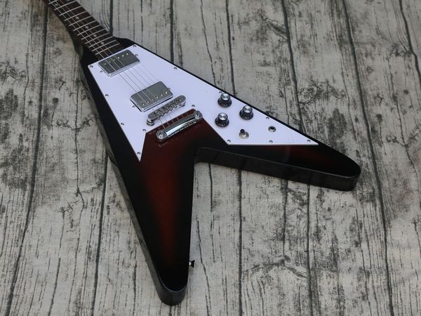 

vintage burst 70s v electric guitar, mahogany body