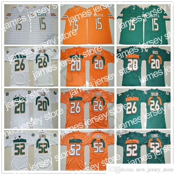 

2022 ncaa miami hurricanes college football wear #15 brad kaaya jersey orange green white 20 reed 26 sean taylor 52 ray lewis jerseys, Black