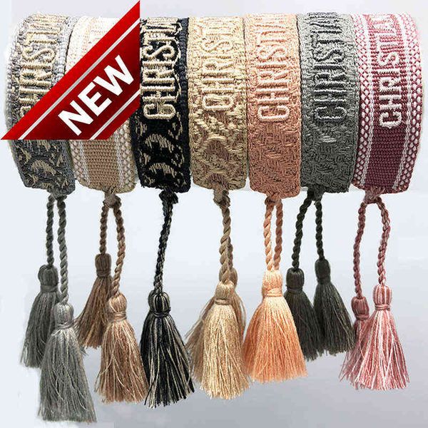 

22s sbrand bracelet jewelry handmade signature embroidered color cotton women' men woven tael adjtable lover lvc, Golden;silver
