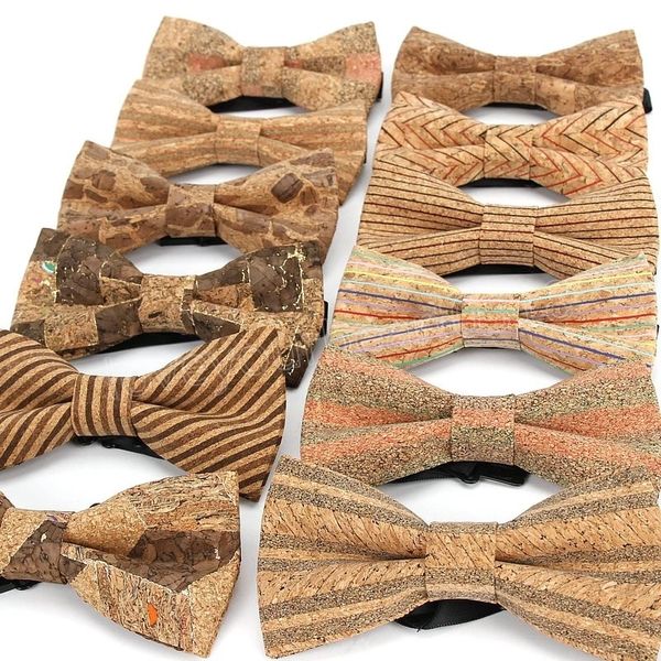 

men's vintage fashion striped plaid cork wooden bow tie for man luxury elegant wedding shirts bowtie butterfly, Black;gray
