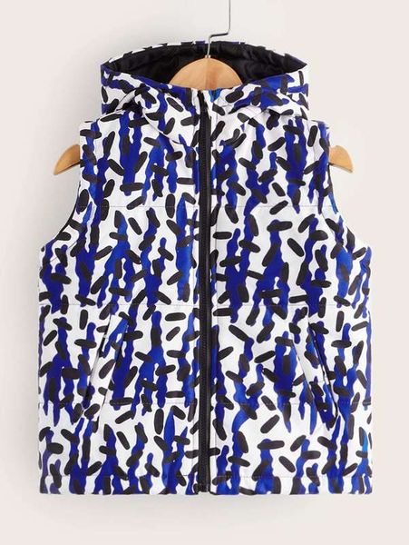 

toddler boys zip up allover print hooded vest winter coat she, Blue;gray