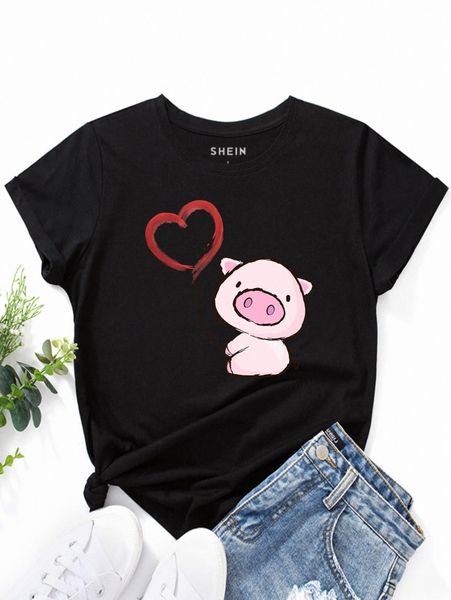 

cartoon & heart print tee m9th#, White