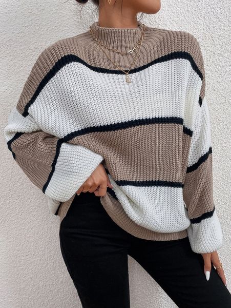 

color block mock neck sweater b0tx#, White;black