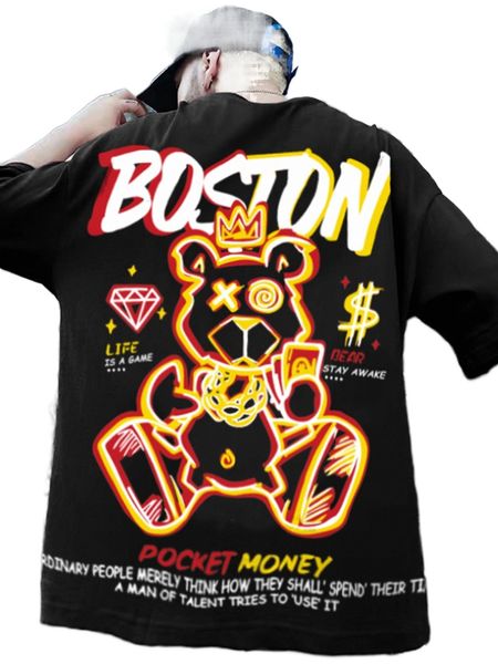 

men cartoon & slogan graphic tee 59h4#, White;black