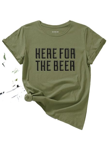 

slogan graphic round neck tee 57js#, White