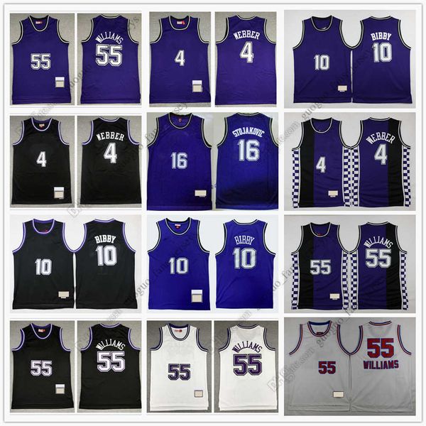

retro mitchell and ness basketball webber 10 mike 4 chirs bibby stojakovic 55 jason 16 peja williams blue white jersey size s--xxl, Black;red
