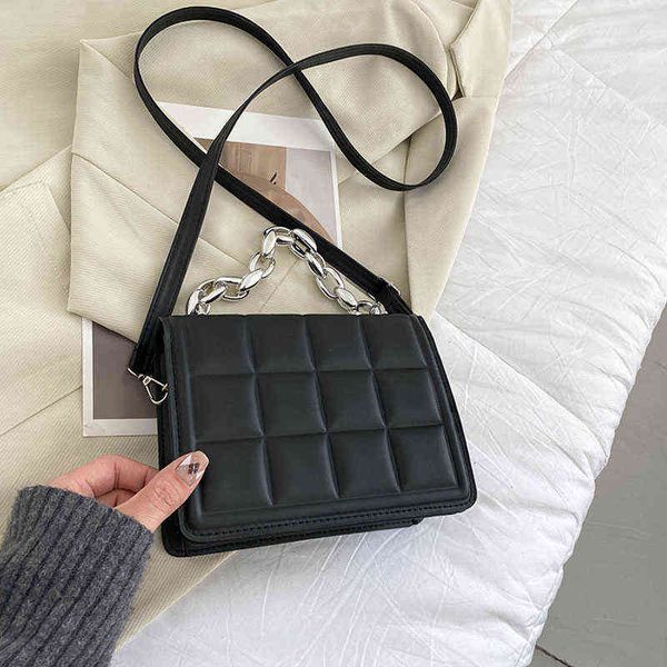 

evening bags fashion solid color square chain handbags for women designer plaid soft leather female shoulder ladies crossbody 220608
