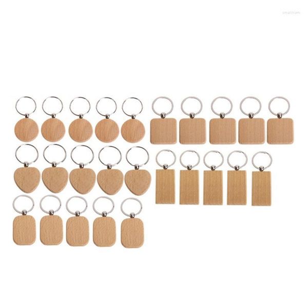 Schlüsselanhänger 25 Stück leere hölzerne Schlüsselanhänger DIY Holz Schlüsselanhänger Ringe Tags Schmuck Erkenntnisse Handwerk Smal22