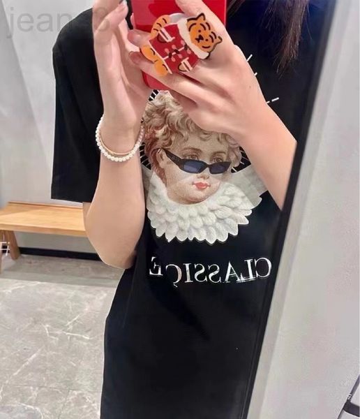 

women's t-shirt designer ych 2022ss spring and summer new products cartoon printing angel pattern versatile t-shirt small short sleeve, White