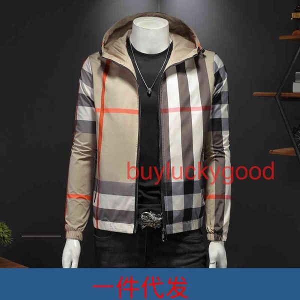 

good brand coat 2022 new men's korean slim hooded jacket trend personalized youth plaid coat, Black;brown