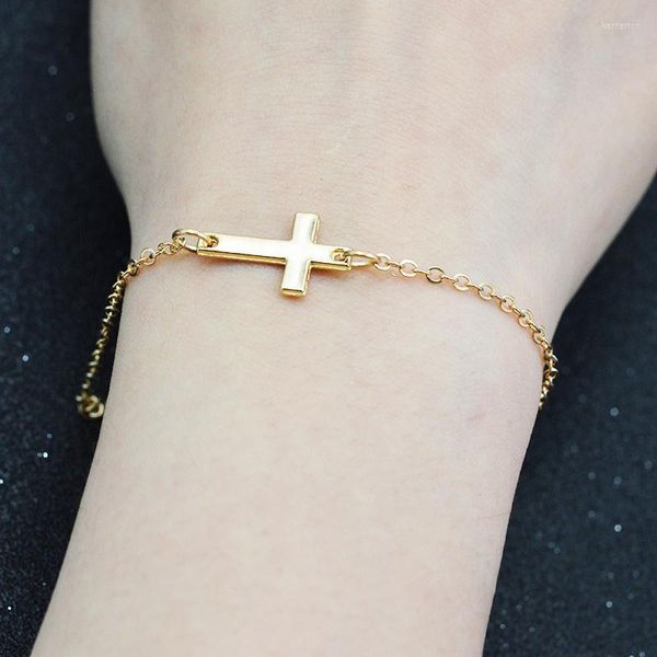 Link Cadeia Fé Love Aço inoxidável Casso cruzado Bracelet Gold Bracelets de amizade para mulheres jóias de moda religiosa solt Kent22