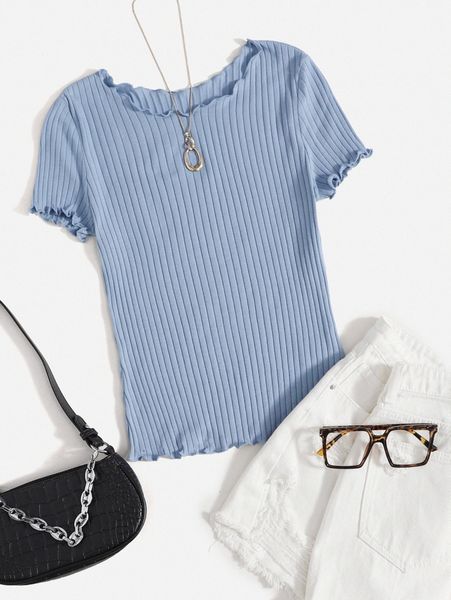 

ribbed lettuce-edge form-fitting v2mx#, White