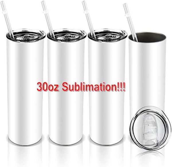 30 oz süblimasyonlu tumbler pipetli kapak paslanmaz çelik çift duvar vakum yalıtımlı bardaklar erkek ve kadınlar için kupa hediyesi beyaz beyaz