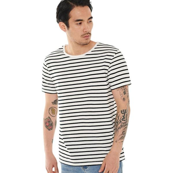 Erkek Tişörtler Erkekler Stripe T-Shirt Moda O Boyun Kısa Kollu Üst Tees İnce Fit Siyah Beyaz Kırmızı Çizgili T Shirt Manmen