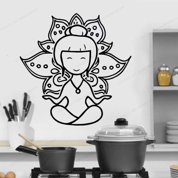 Наклейки на стенах милая девушка Lotus Modern Interior Art Coremer Decal для гостиной Съемный Будда плакат HD168