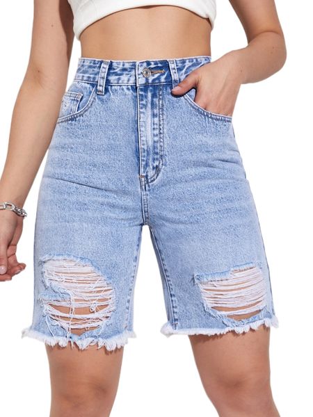 

high waist ripped frayed raw hem denim shorts x8xk#, White;black