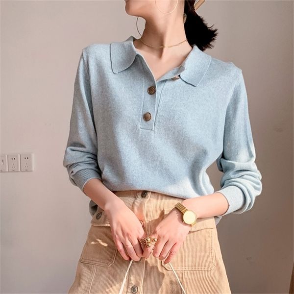 

mvlyflrt polo collar cashmere sweater women's short base sweater v-neck loose pullover sweater 201223, White;black