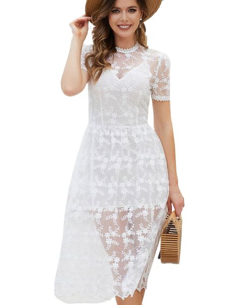 

floral embroidery mesh guipure lace panel dress j11n#, Black;gray