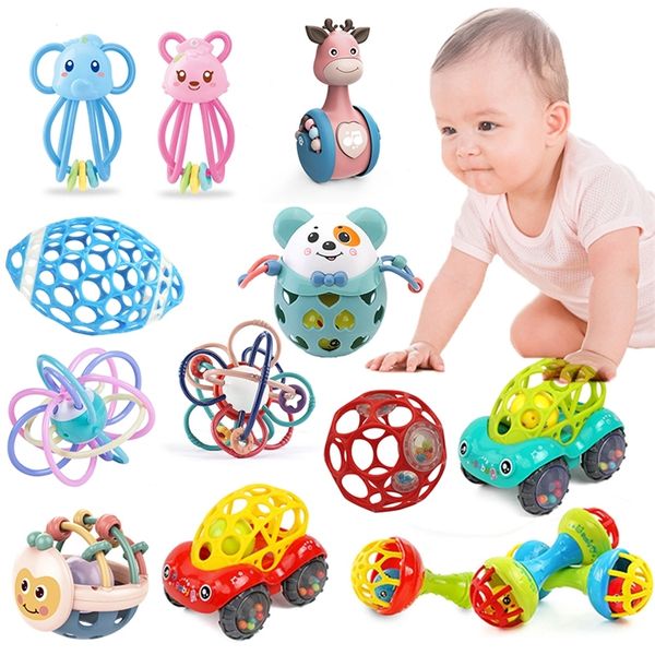 Baby Rattle Teether Toy Montessori Brinquedos para bebês por 012 meses Mão de plástico macio Hand Sino