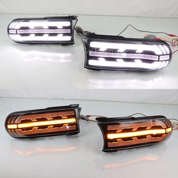 

1 set car led headlight drl daytime running light for land cruiser fj 2007 - 2021 fog lamp with yellow turn signal fog light