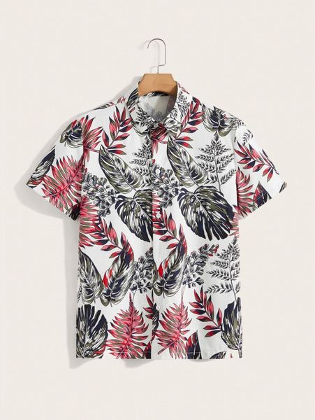 

men tropical print button up shirt i12e#, White;black