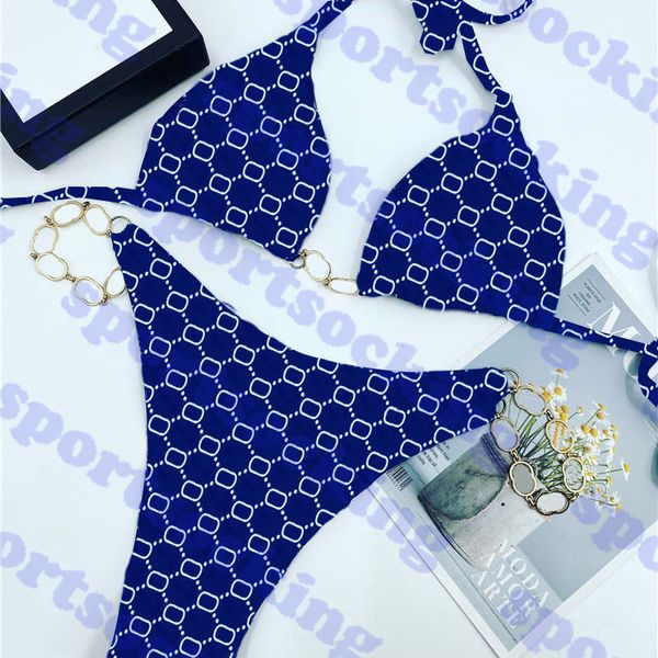 

summer womens bikini two piece letter print women swimwear set gold chain swimsuit for female two colors, White;black
