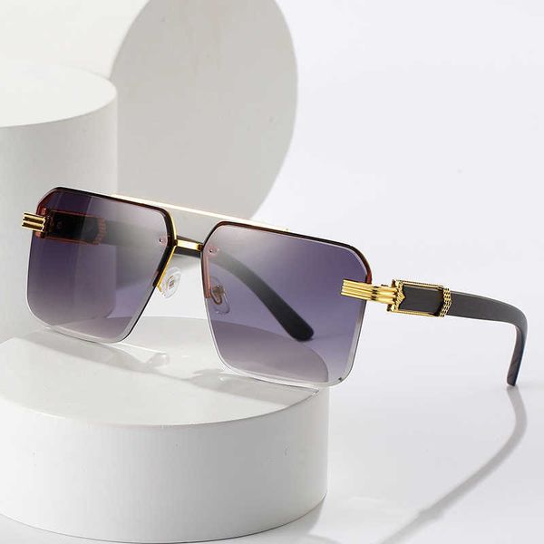 

2022 new double beam wood grain mirror leg metal sunglasses irregular square trend sunglasses, White;black