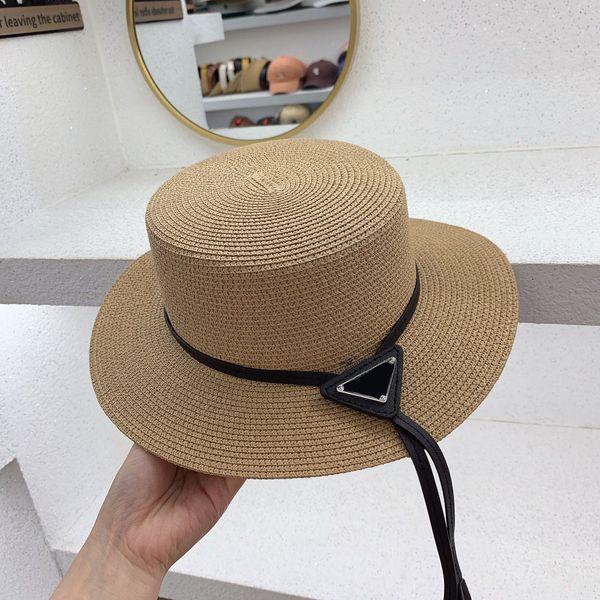 Boné de chapéu de balde de designer de luxo Chapéus de aba larga processo de tecelagem logotipo de triângulo de metal de cor sólida sete cores opcional topo plano