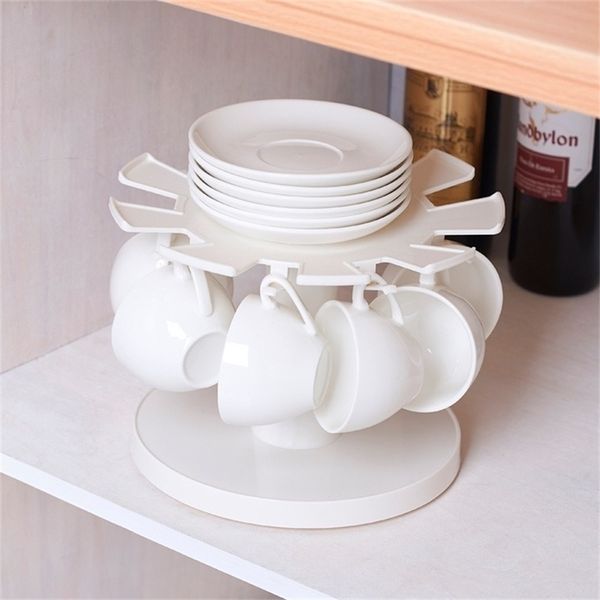 Tazze e piattini rotanti portaoggetti tazze portaoggetti in plastica portabicchieri scaffale accessori per la cucina T200506