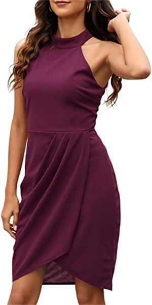 

& tees women's summer neck ruffle dress cocktail tight slim mini wrap dress, White