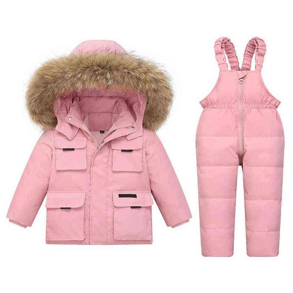 -30 Gradi Invernali Set di abbigliamento per bambini 2021 Ragazze Giacca da neve Ragazzo Piumino Tuta Ragazzo Vera pelliccia Capispalla per bambini 1-6Y J220718