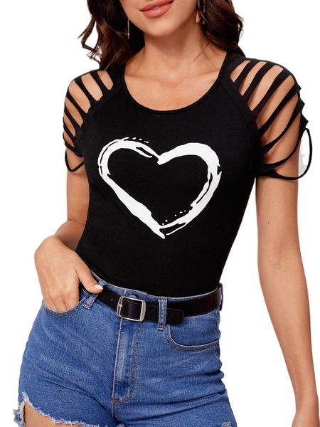 

heart print cut out tee x9jn#, White