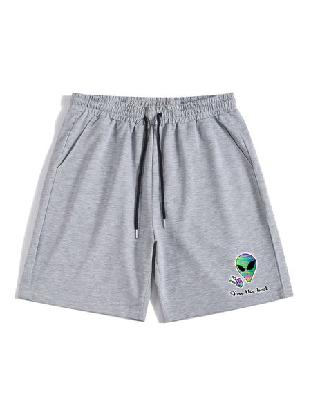 

romwe guys slogan alien graphic drawstring shorts 018s#, White;black