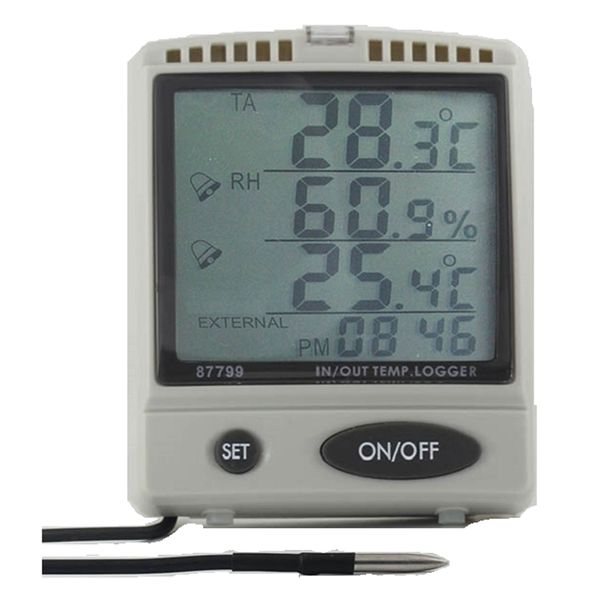 AZ87799 Termoigrometro Registratore di dati su scheda SD con sonda di temperatura esterna Registratore di temperatura da tavolo doppio