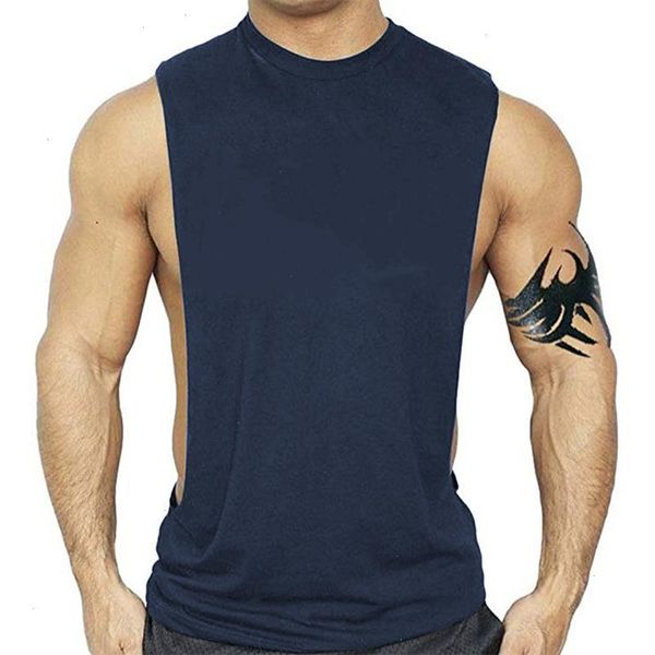 

summer mens large split tank cotton sleeveless fitness shirts casual male bodybuilding singlet plus size solid gym vest, White;black