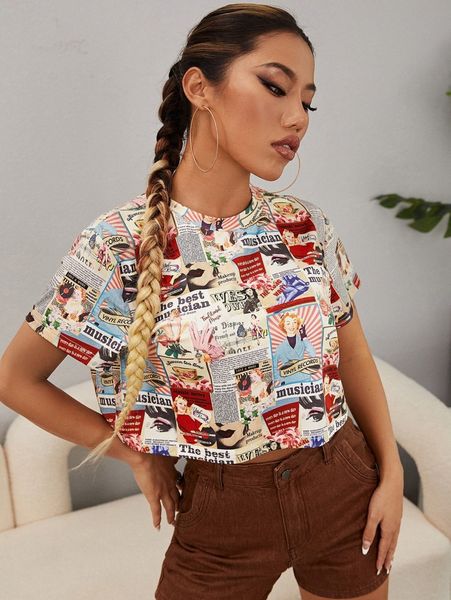 

figure & slogan graphic crop 71tq#, White