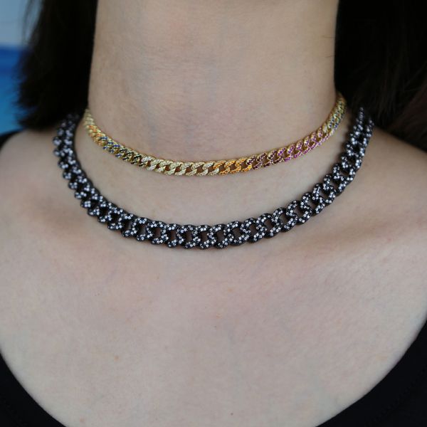 Gelado para fora hip hop miami cadeia choker colar de jóias de jóias de casamento novo presente para mulheres frescas design preto com presente de moda branco