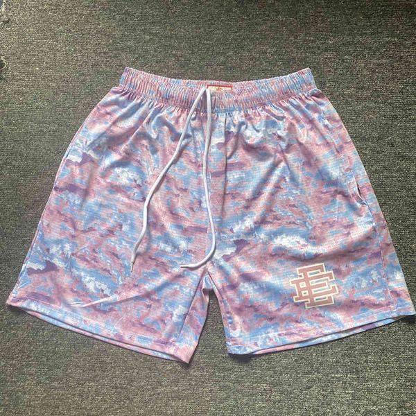 

high street summer tie dyed shorts ee printed elastic drawstring beach men's and women's leisure sports mesh 03, White;black