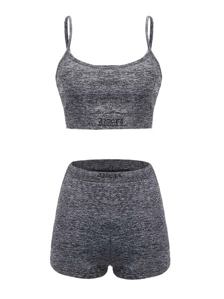 

letter embroidery crop cami & shorts o2vs#, White