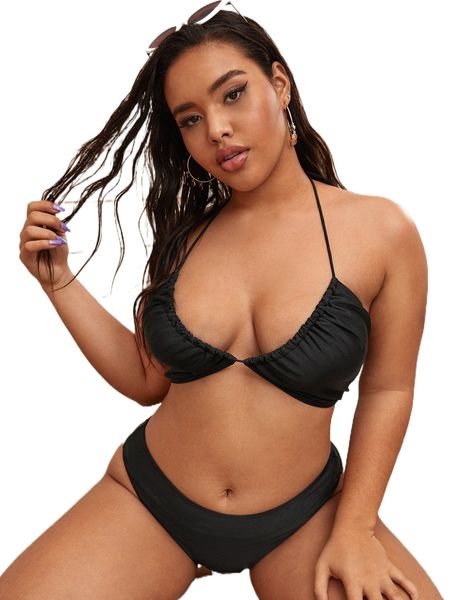 

plus tie back halter high waist bikini swimsuit c1ab#, White;black